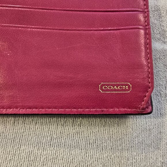 Coach Brown VINTAGE Bleeker Leather Wallet GUC Pink Interior Cream Plaid Fabric - Picture 3 of 16